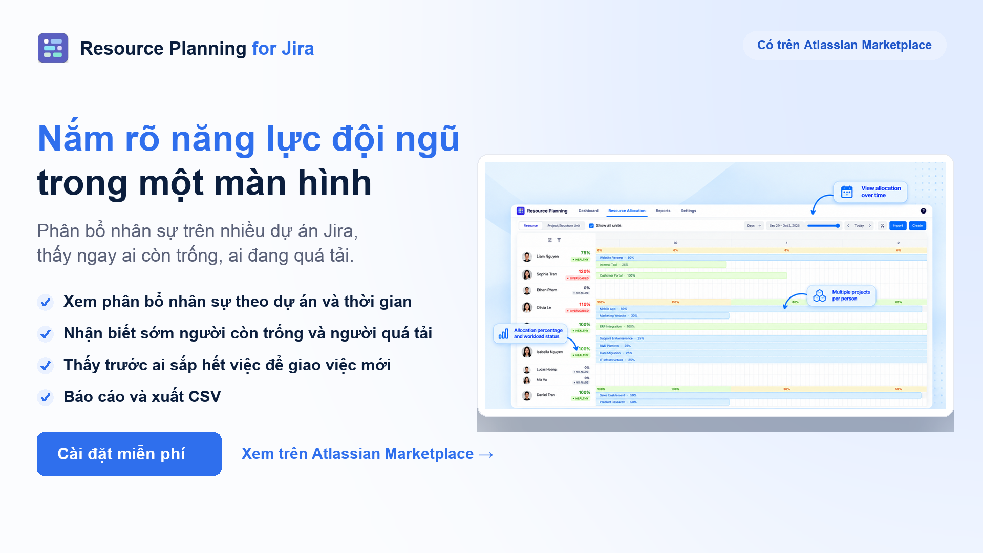 Resource Planning for Jira: nắm rõ năng lực đội ngũ trong một màn hình